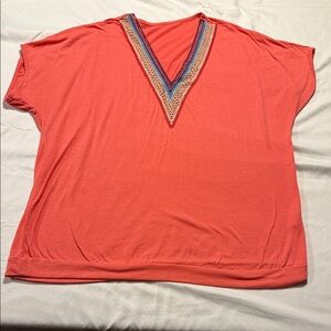 Coral V-Neck Women's Top